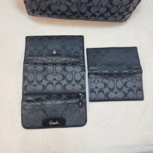 Coach Matching Purse Set of 3 Handbag Wallets Black Canvas Patent Leather - Picture 10 of 13